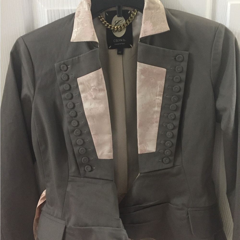 ELISABETTA FRANCHI Elegant Gray Blazer with Pink Details